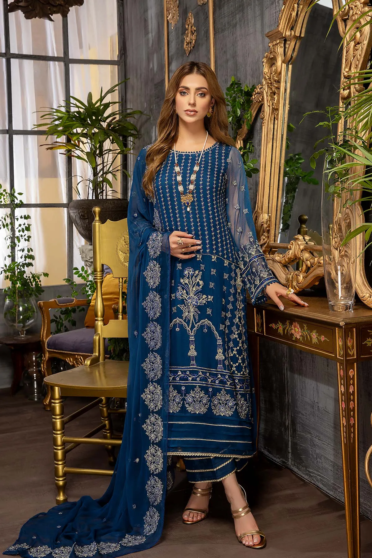 3 Pc Unstitched Embroidered Chiffon CAL-003