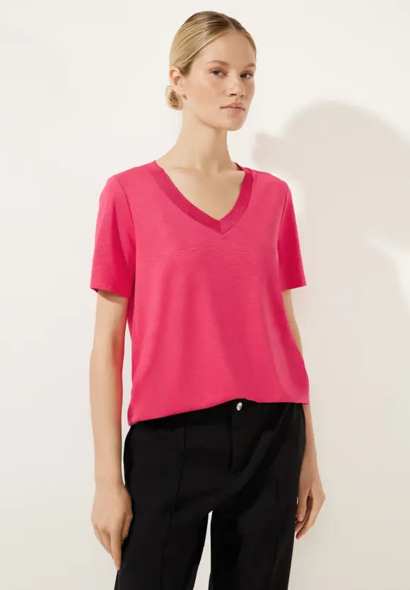 320349- Hot Pink V-neck T-shirt- Street One