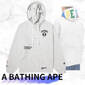 A BATHING APE  |Street Style Long Sleeves Plain Cotton Logo Hoodies