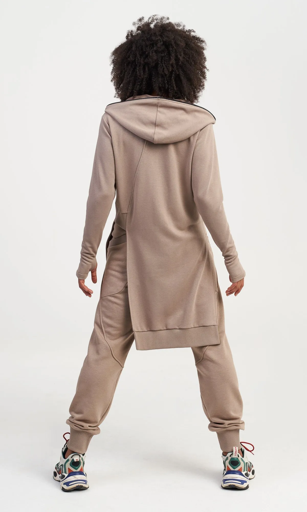 Aakasha  |Long Sleeves Plain Cotton Long Handmade Khaki Asymmetry