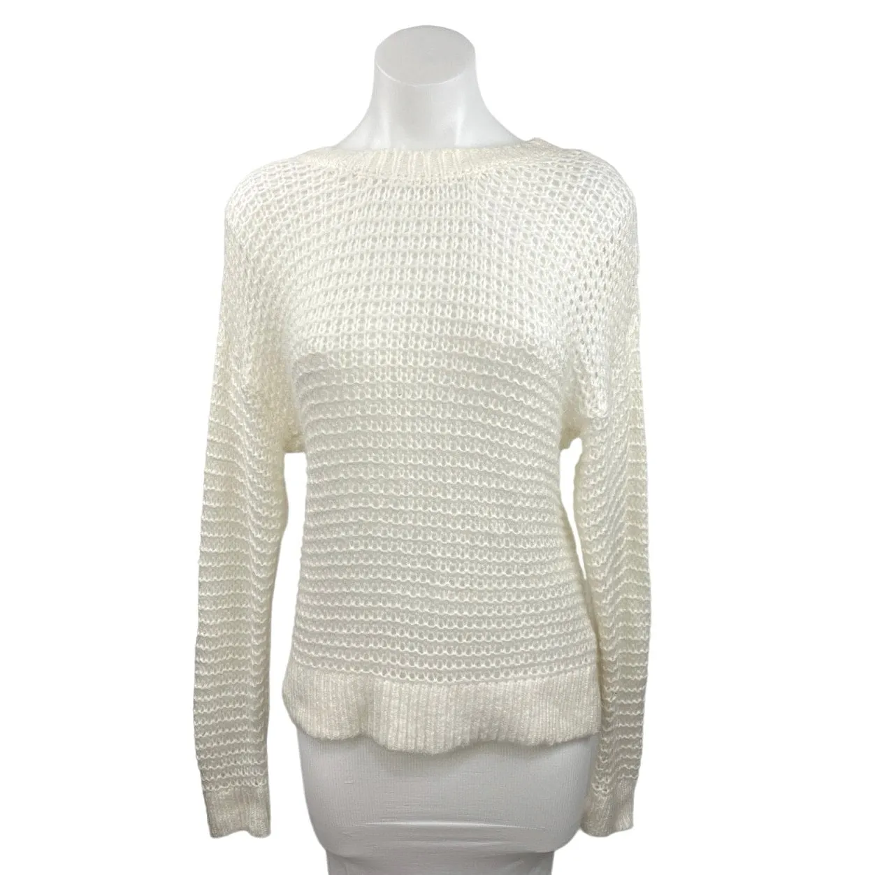 Abercrombie & Fitch Cream Waffle Knit V Back Long Sleeve Sweater Top Size M