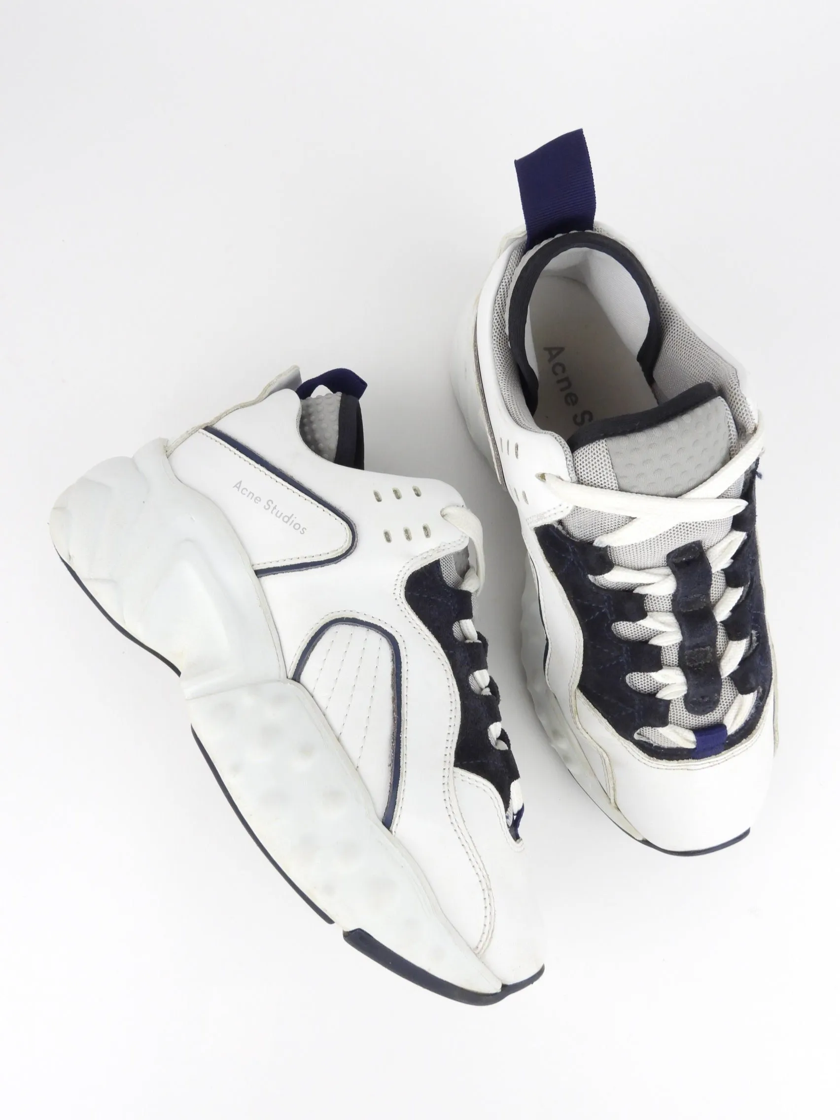 Acne Studios White and Black Leather Chunky Manhattan Sneakers