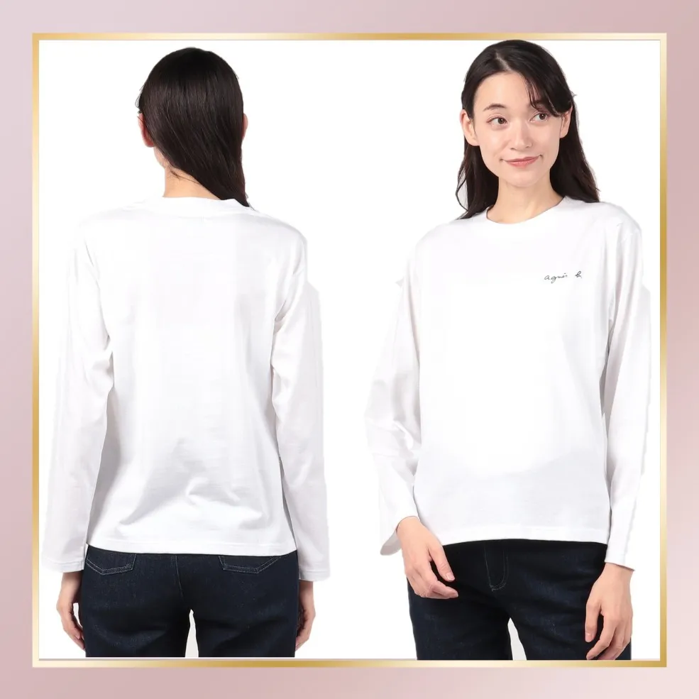 Agnes b  |Crew Neck Monogram Unisex Long Sleeves Plain Cotton Logo