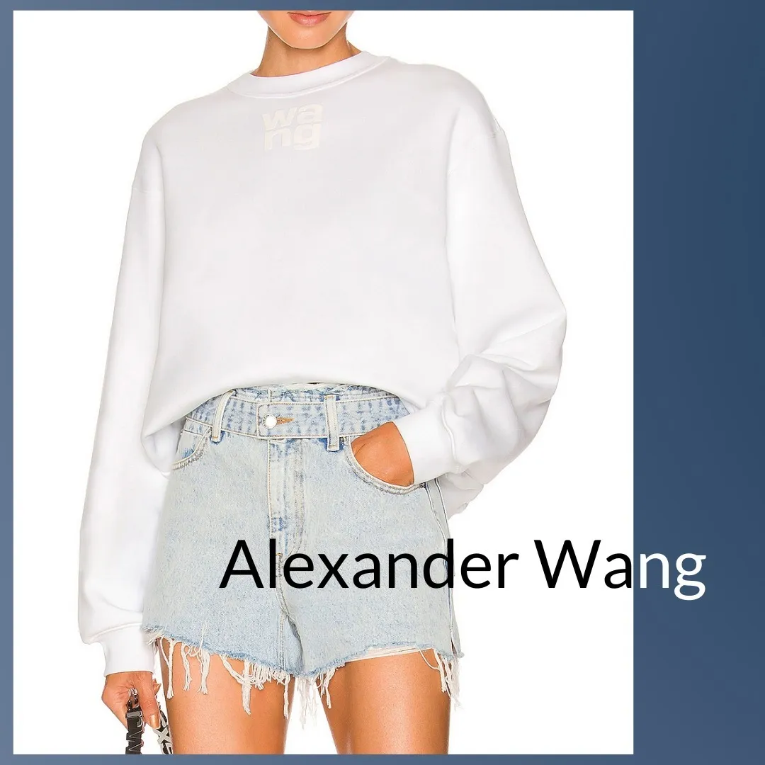 Alexander Wang  |U-Neck Long Sleeves Plain Cotton Logo Hoodies & Sweatshirts