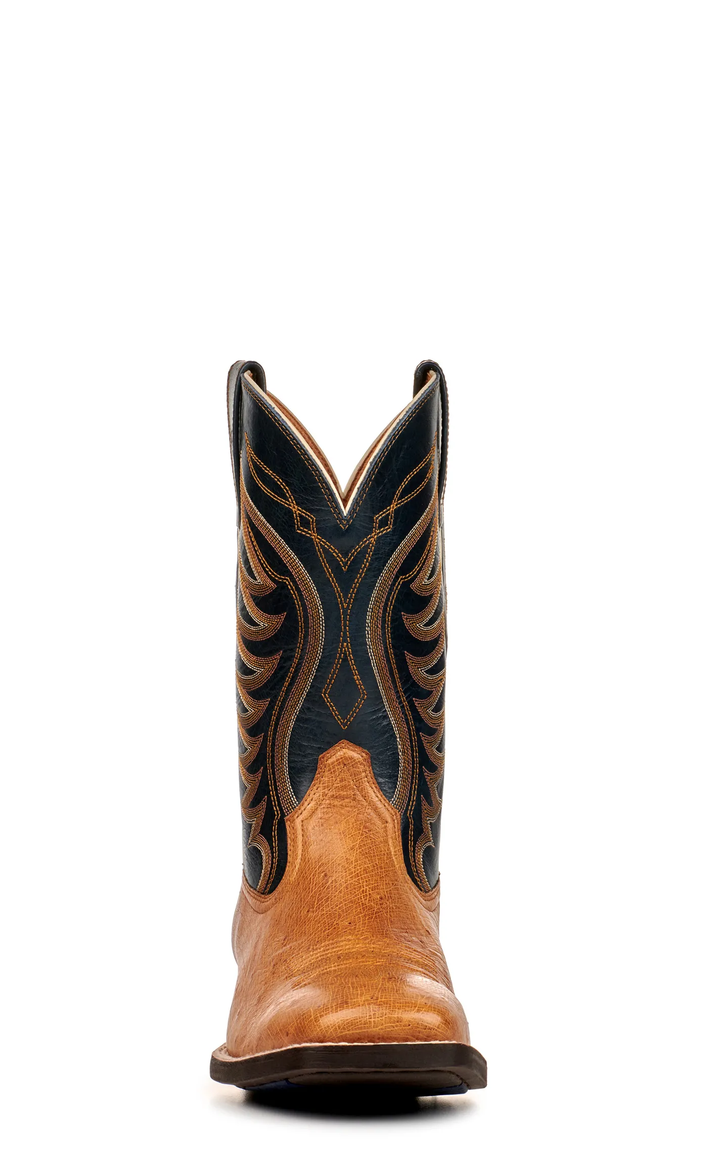 Ariat Men's Reckoning Antique Saddle Brown and Black Smooth Quill Ostrich Shock Shield Wide Square Toe Exotic Cowboy Boot