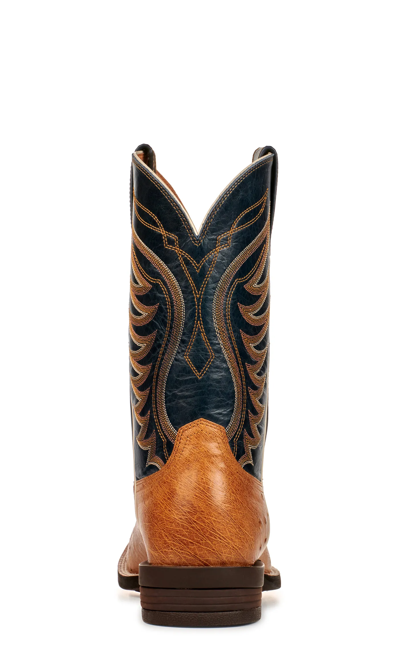 Ariat Men's Reckoning Antique Saddle Brown and Black Smooth Quill Ostrich Shock Shield Wide Square Toe Exotic Cowboy Boot