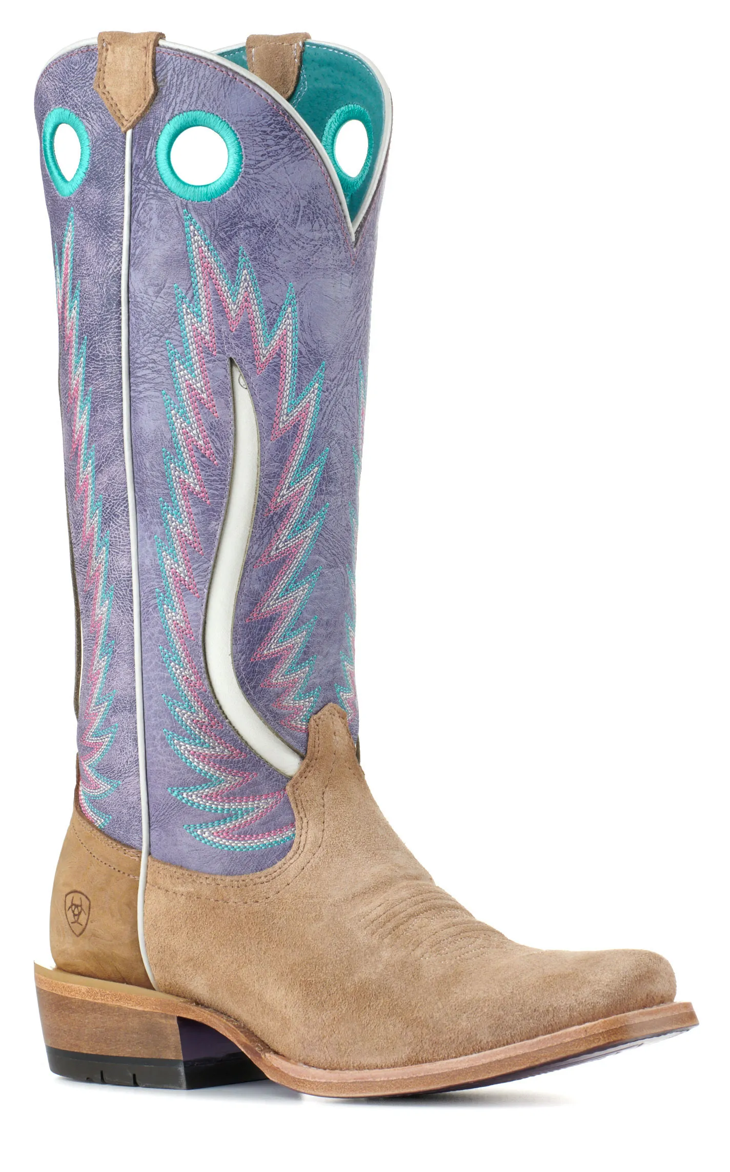 Ariat Women's Futurity Fort Worth Taupe Roughout and Lavender TekStep Punchy Square Toe Cowboy Boot