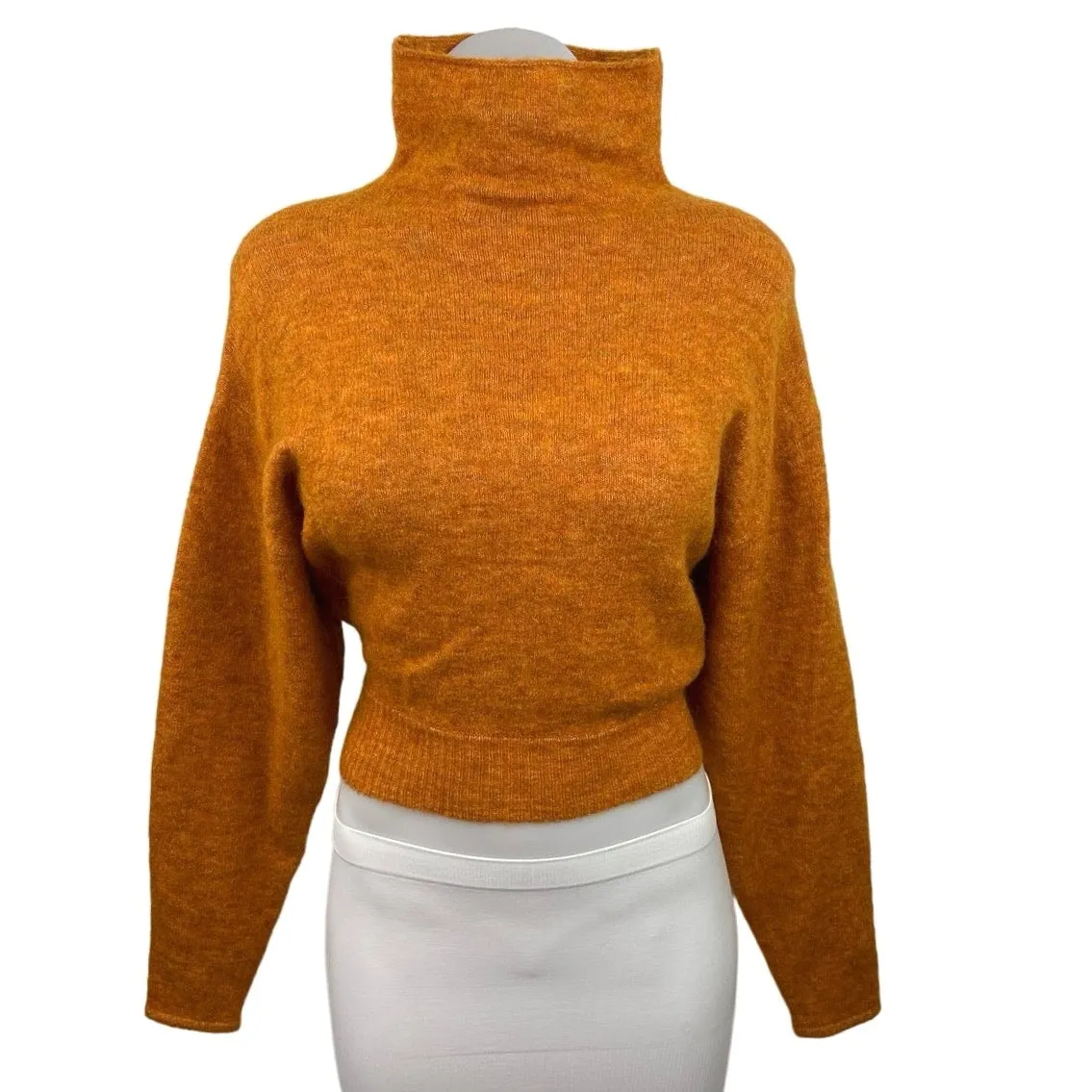 Aritzia Wilfred Women Orange Turtle Neck Long Sleeve Tie at Back Sweater Top 2XS