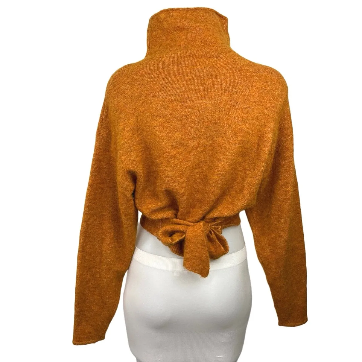 Aritzia Wilfred Women Orange Turtle Neck Long Sleeve Tie at Back Sweater Top 2XS