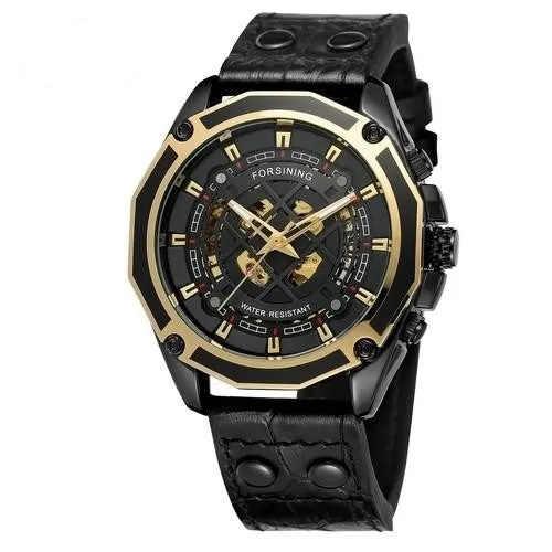 Automatic Self-Wind Luxury Men's Trendy Watch with Genuine Leather Strap