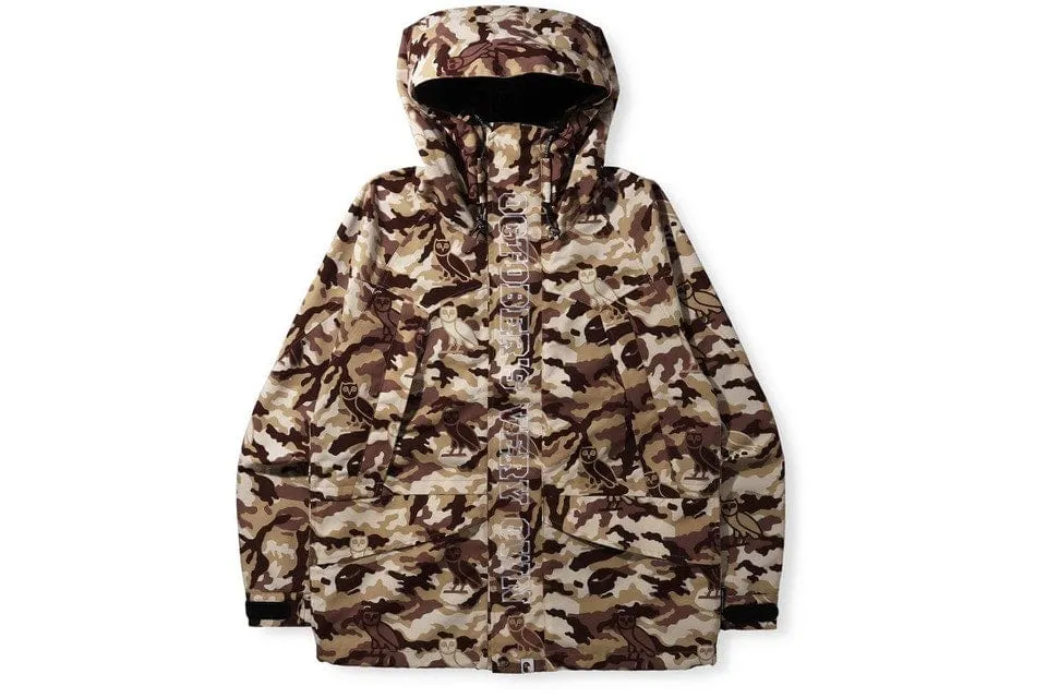 BAPE X OVO WOODLAND CAMO SNOWBOARD JACKET BEIGE