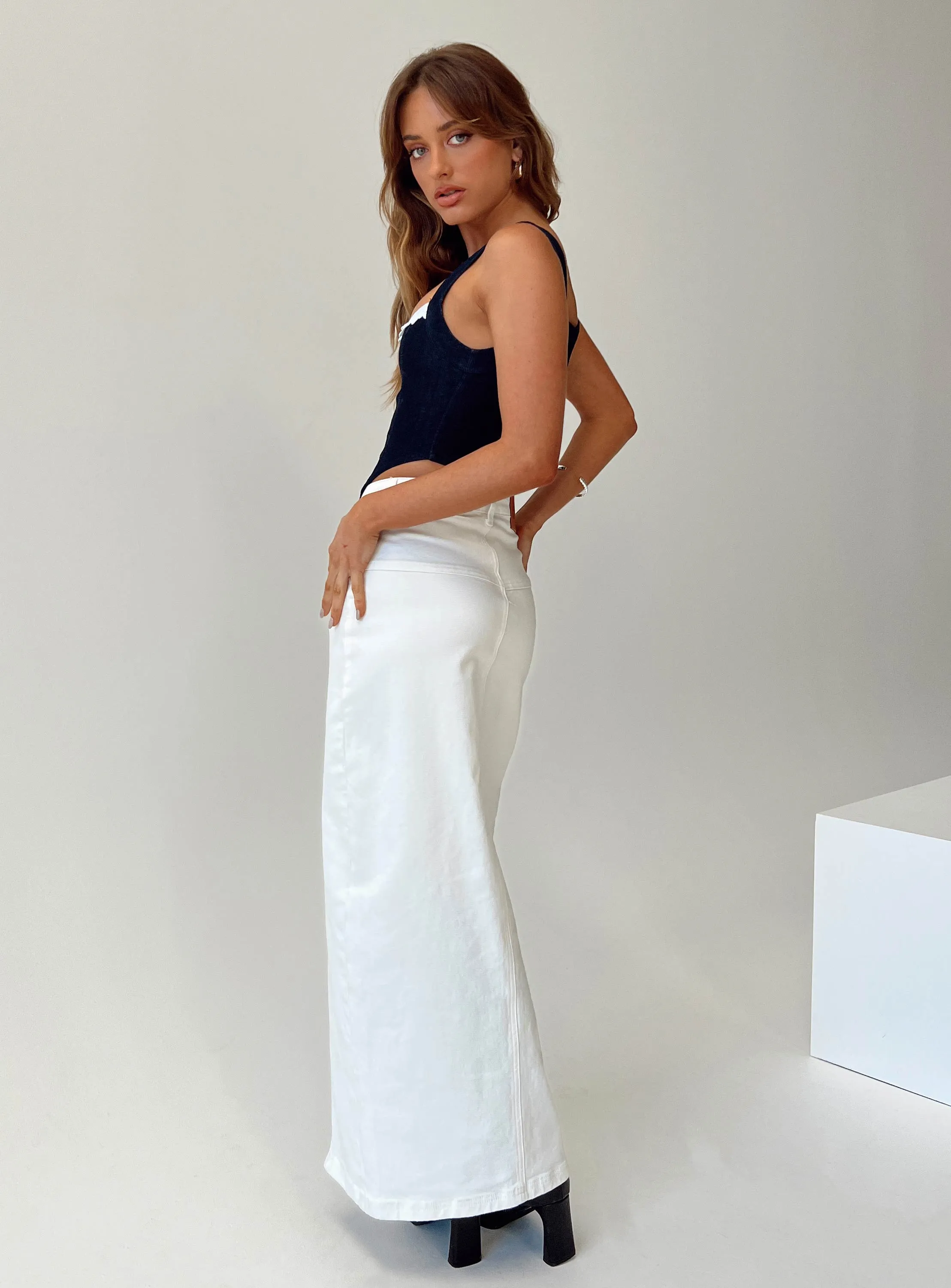 Batkins Maxi Skirt Cream Denim