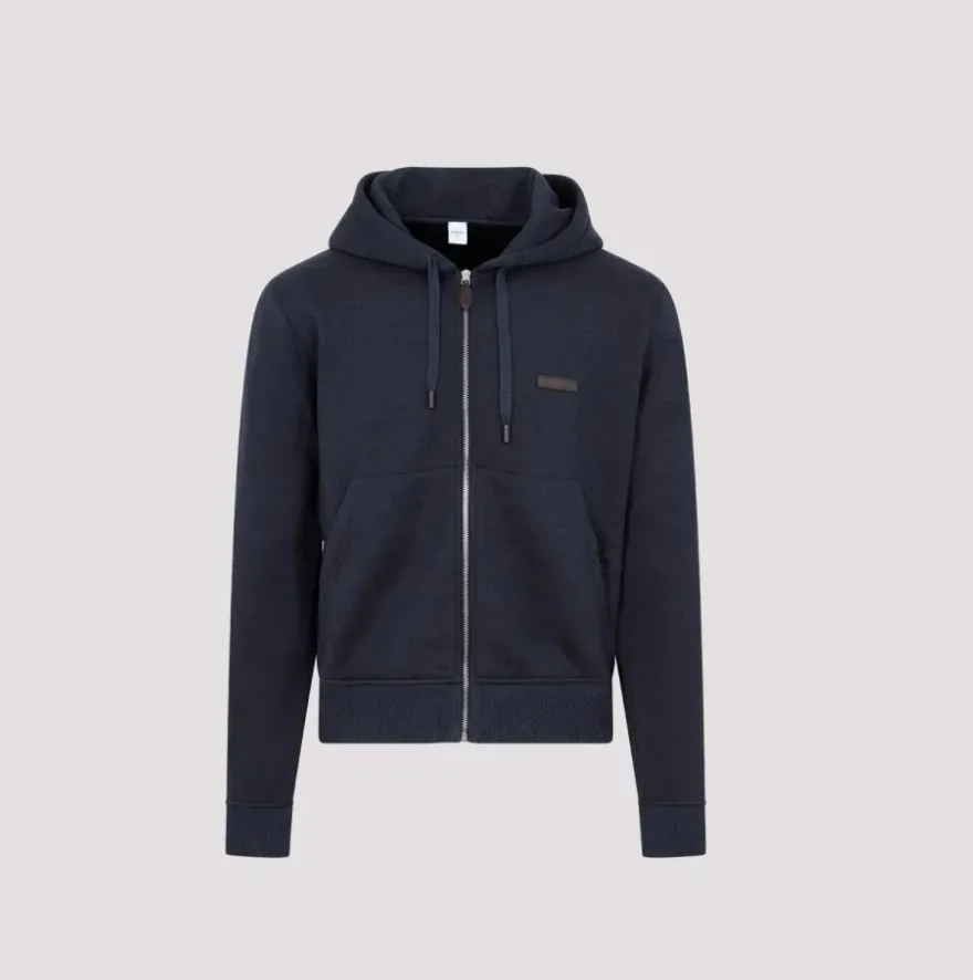 Berluti  |Silk Long Sleeves Plain Leather Cotton Logo Luxury Hoodies