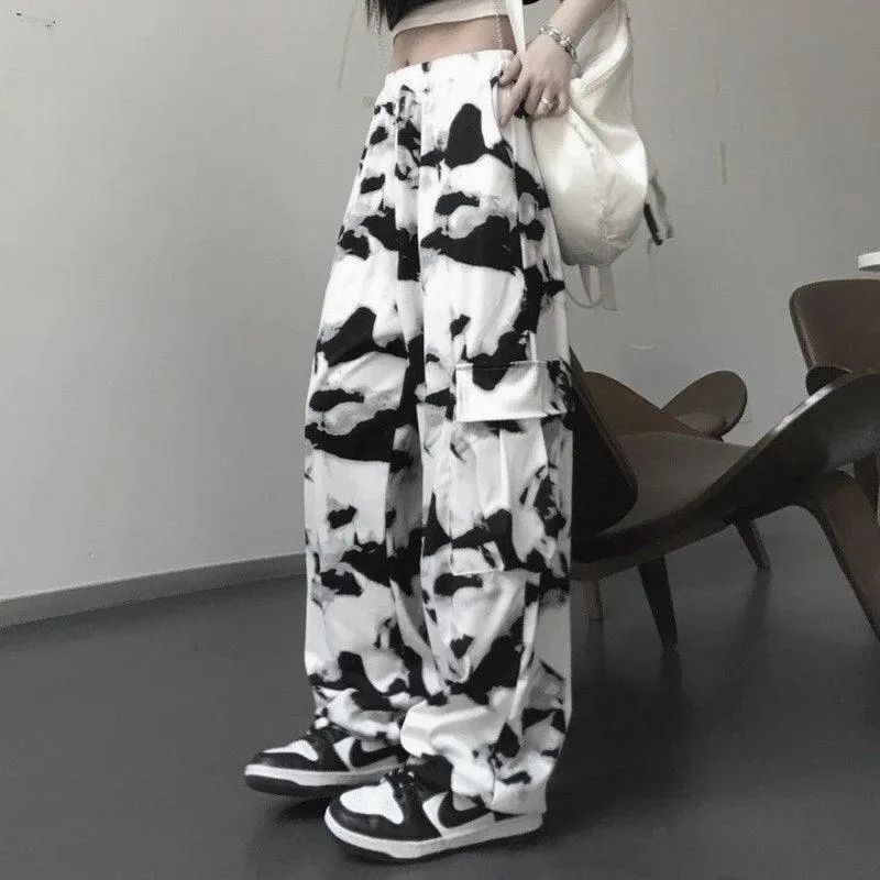 Bold and Colorful: Tie Dye Cargo Pants for Women - High Waisted and Wide Leg Streetwear