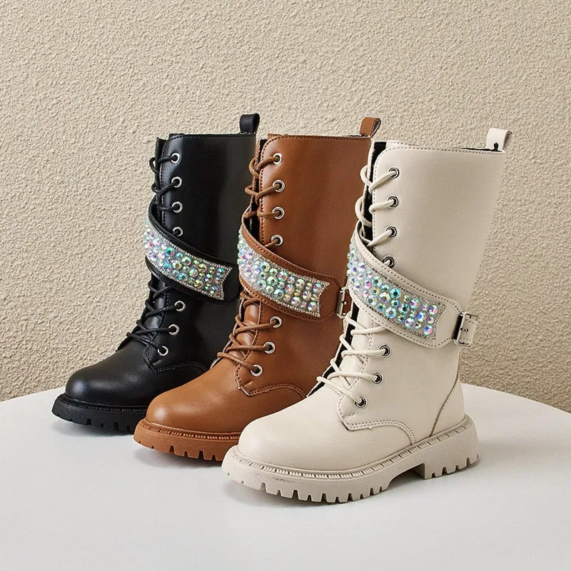 Boots for Kids - Botas para Ninas - Kids Girls High  Solid Princess Mid-calf Boots for Catwalk