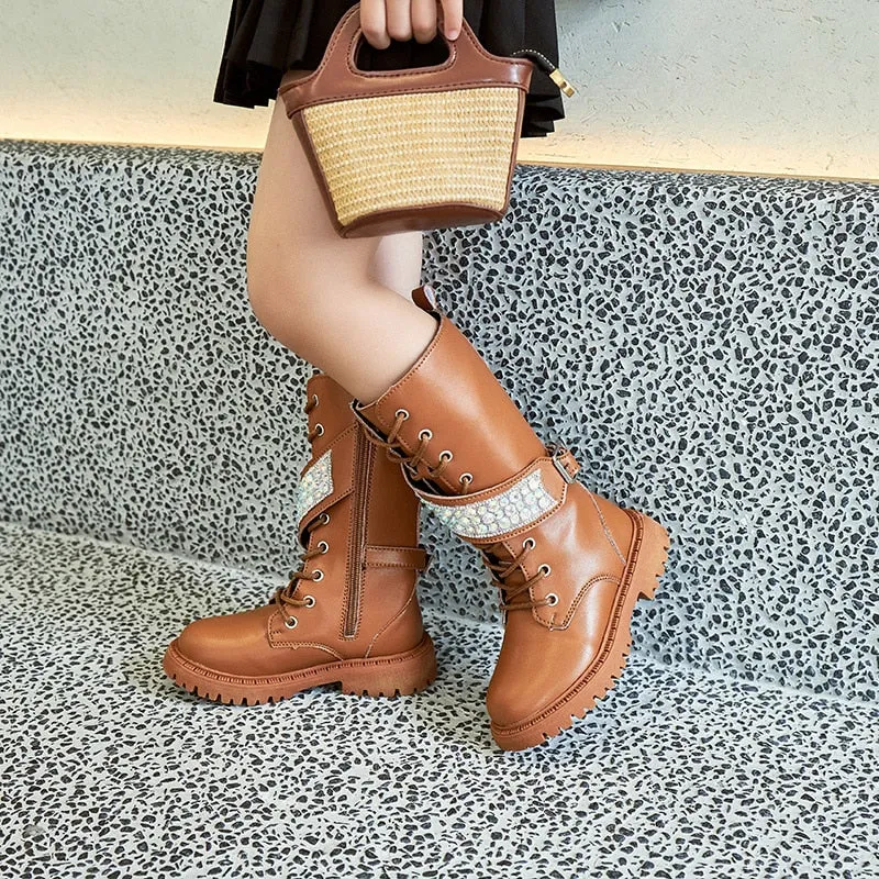 Boots for Kids - Botas para Ninas - Kids Girls High  Solid Princess Mid-calf Boots for Catwalk