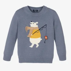 Boys Blue Bear Cotton Sweater