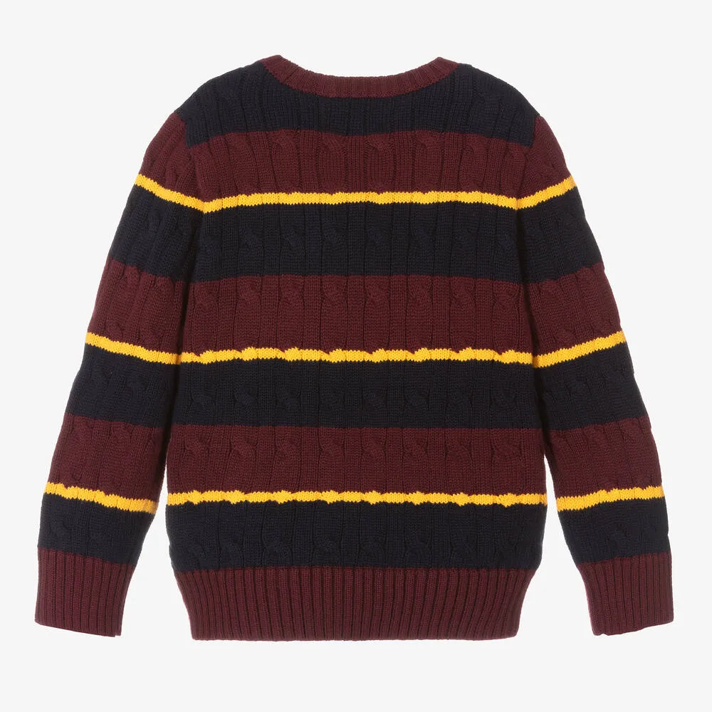 Boys Red & Blue Stripe Cotton Sweater