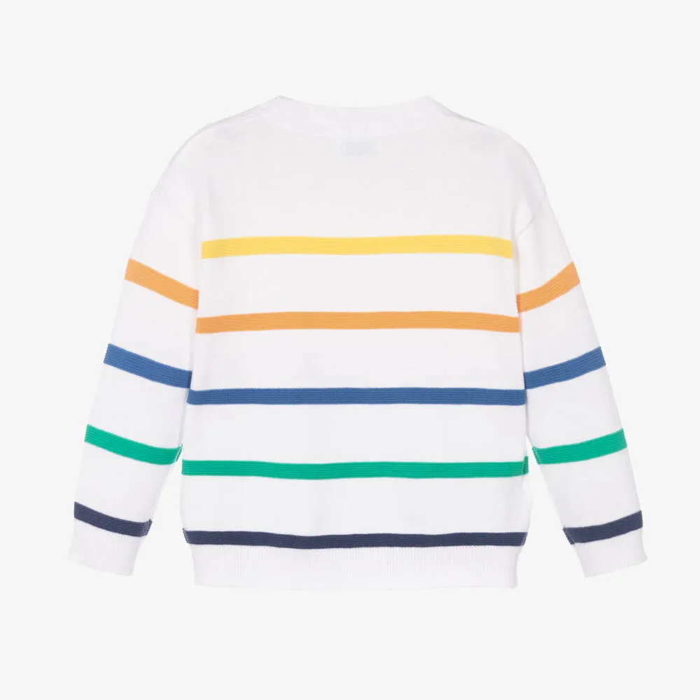 Boys White Striped Cotton Sweater