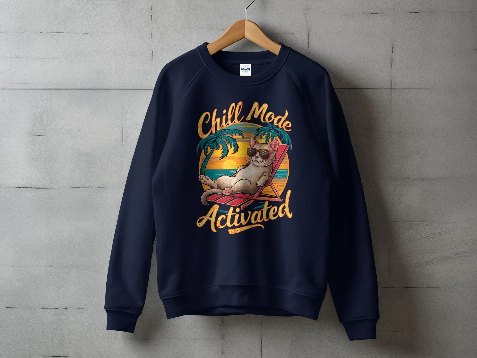 Chill Cat on Beach Graphic T-Shirt Perfect Summer Vibes Tee