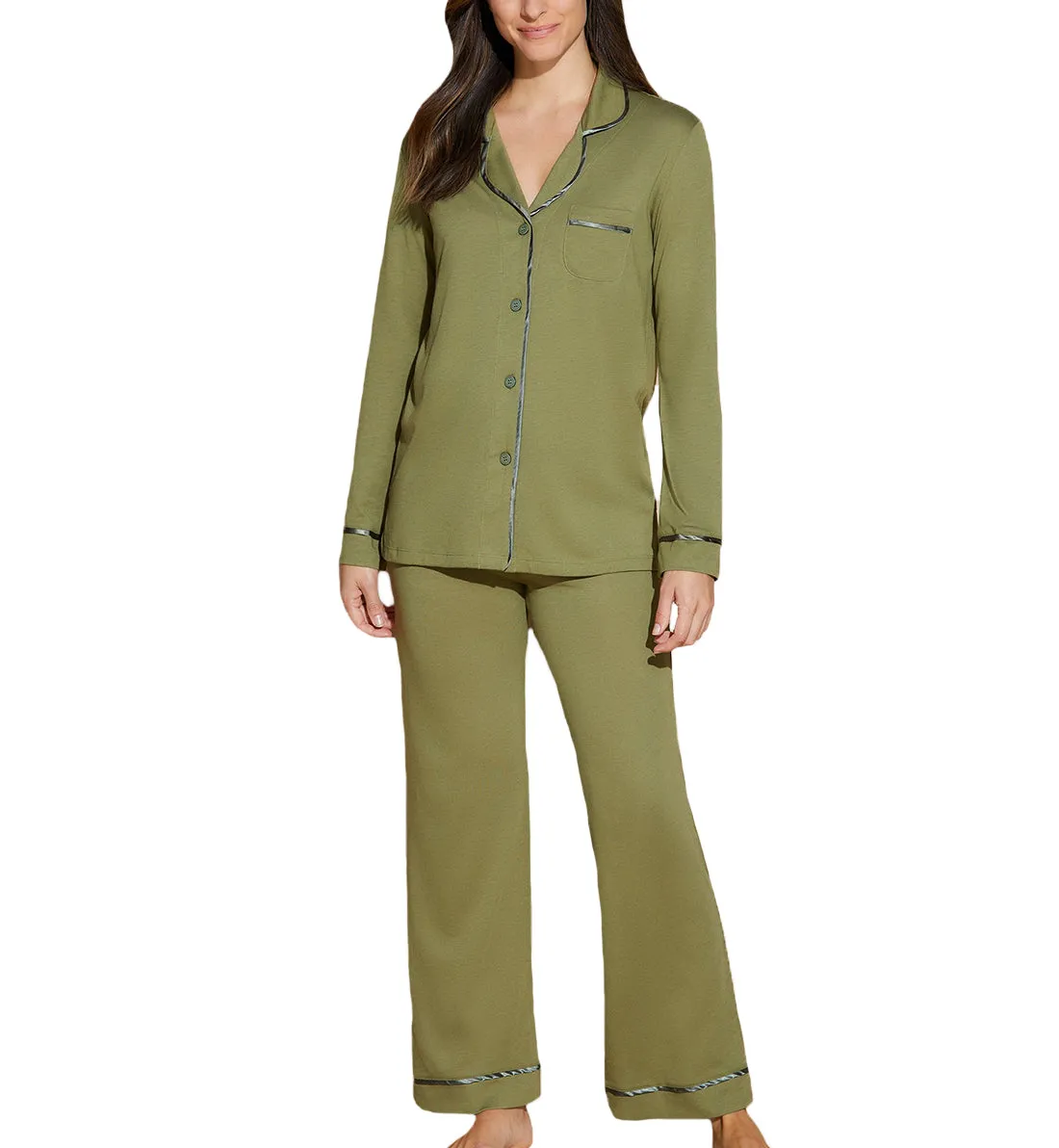 Cosabella Bella Long Sleeve Top & Pant PJ Set (AMORE9644) - Aloe