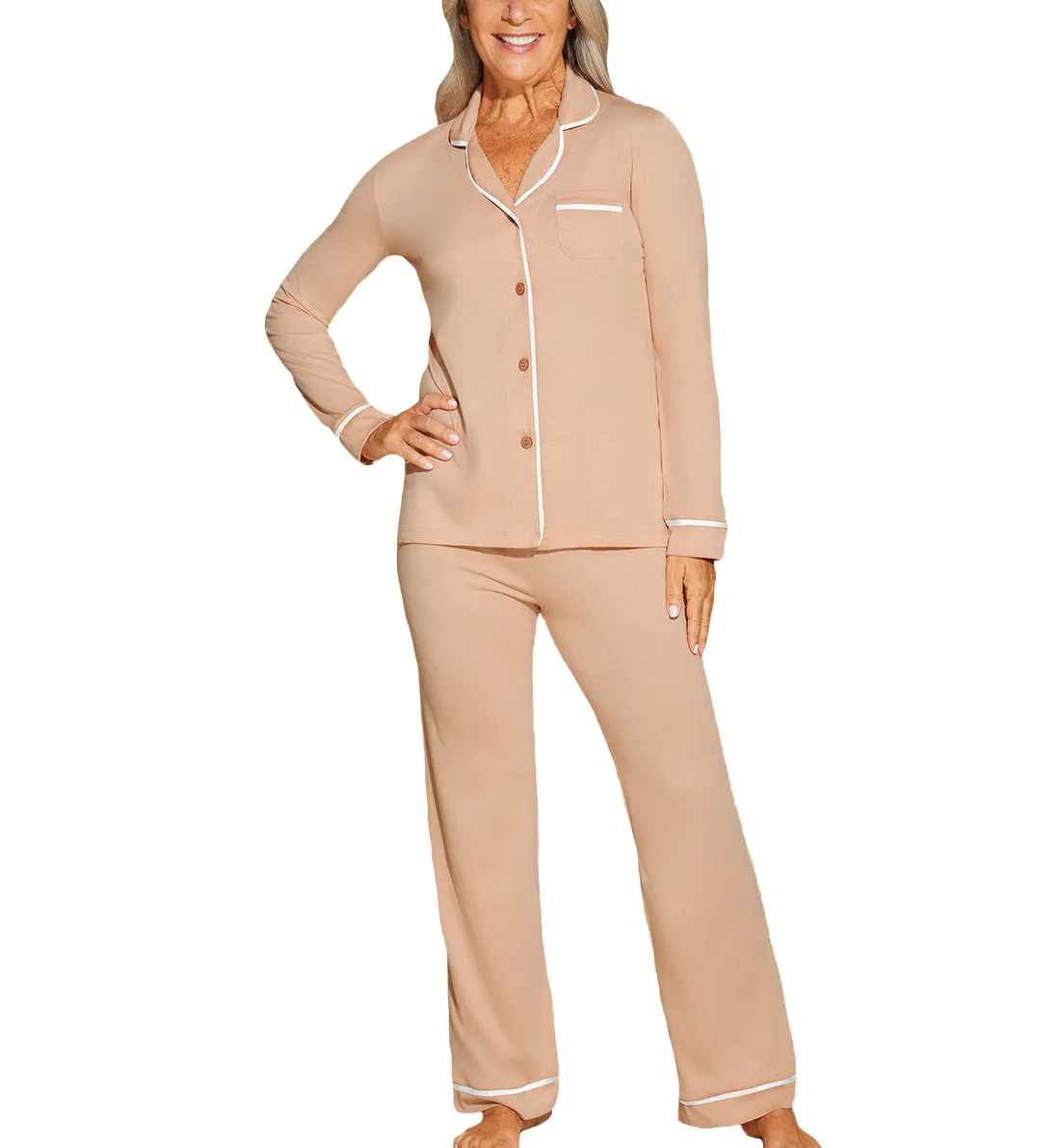 Cosabella Bella Long Sleeve Top & Pant PJ Set (AMORE9644) - Camel/Gold