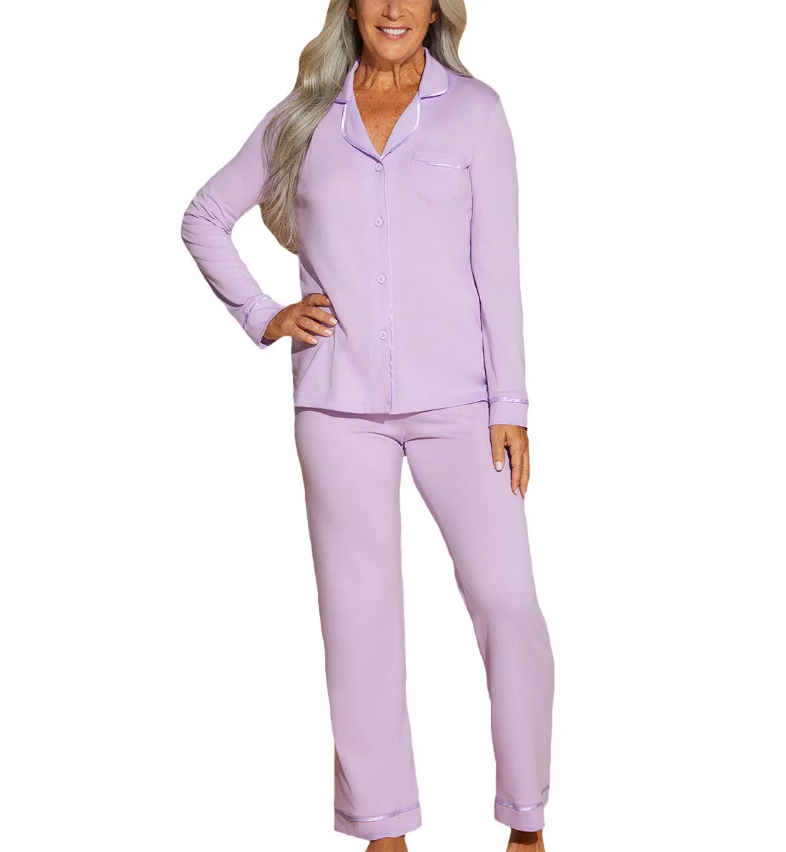 Cosabella Bella Long Sleeve Top & Pant PJ Set (AMORE9644) - Icy Violet