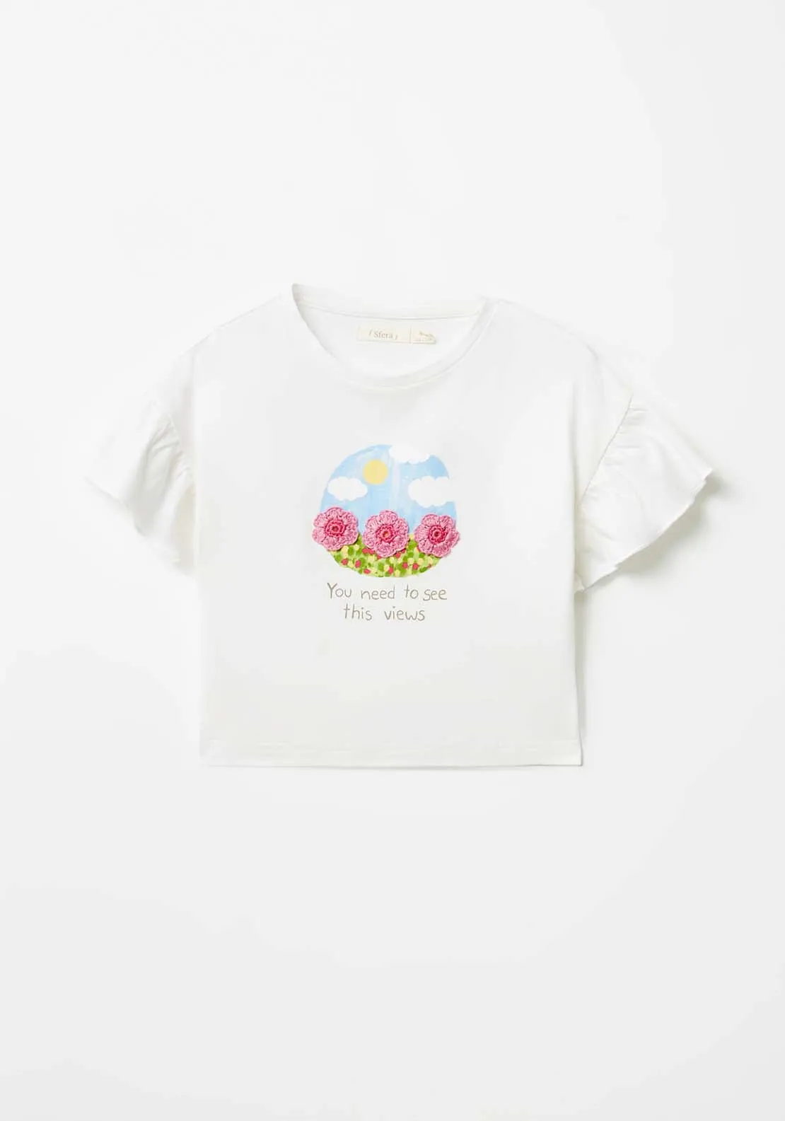 Crochet Flower T-Shirt - White