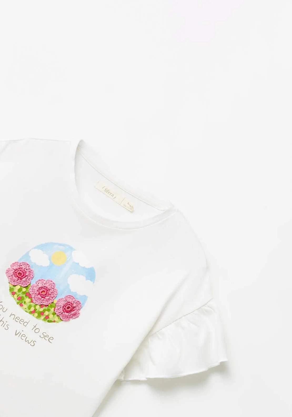 Crochet Flower T-Shirt - White