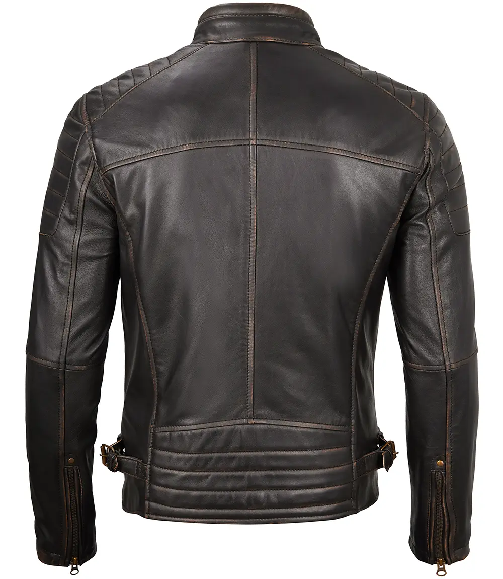 Dark Brown Cafe Racer Leather Jacket for Men