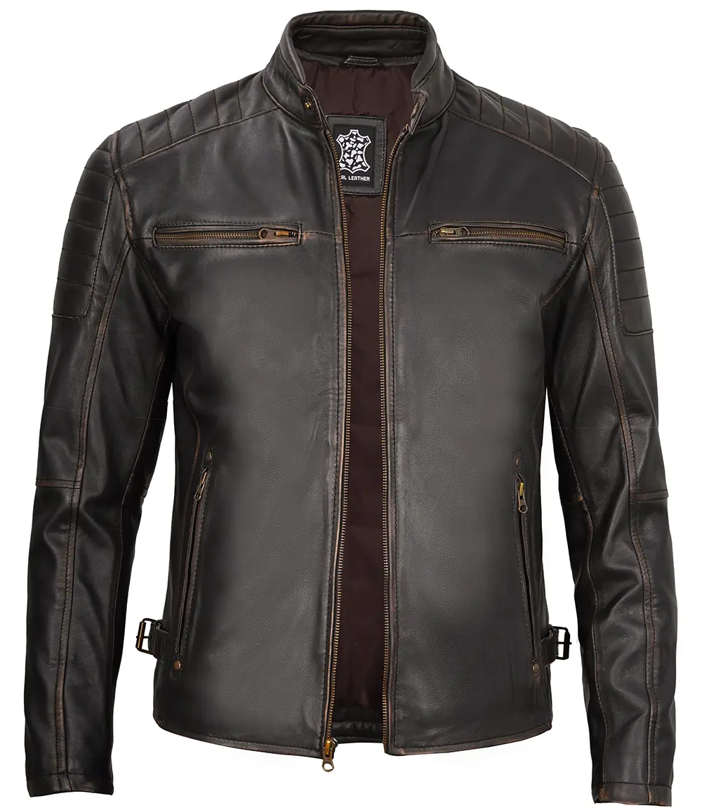 Dark Brown Cafe Racer Leather Jacket for Men