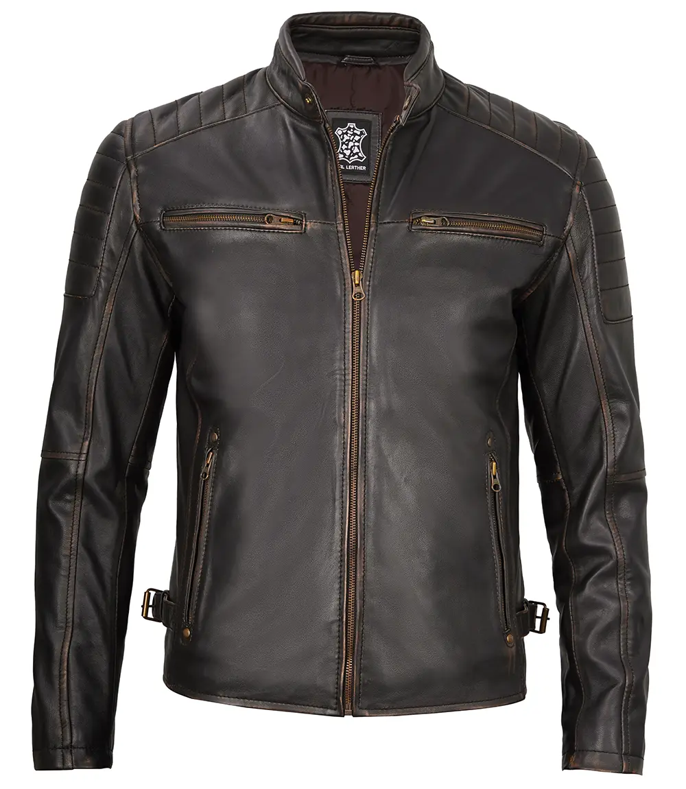 Dark Brown Cafe Racer Leather Jacket for Men