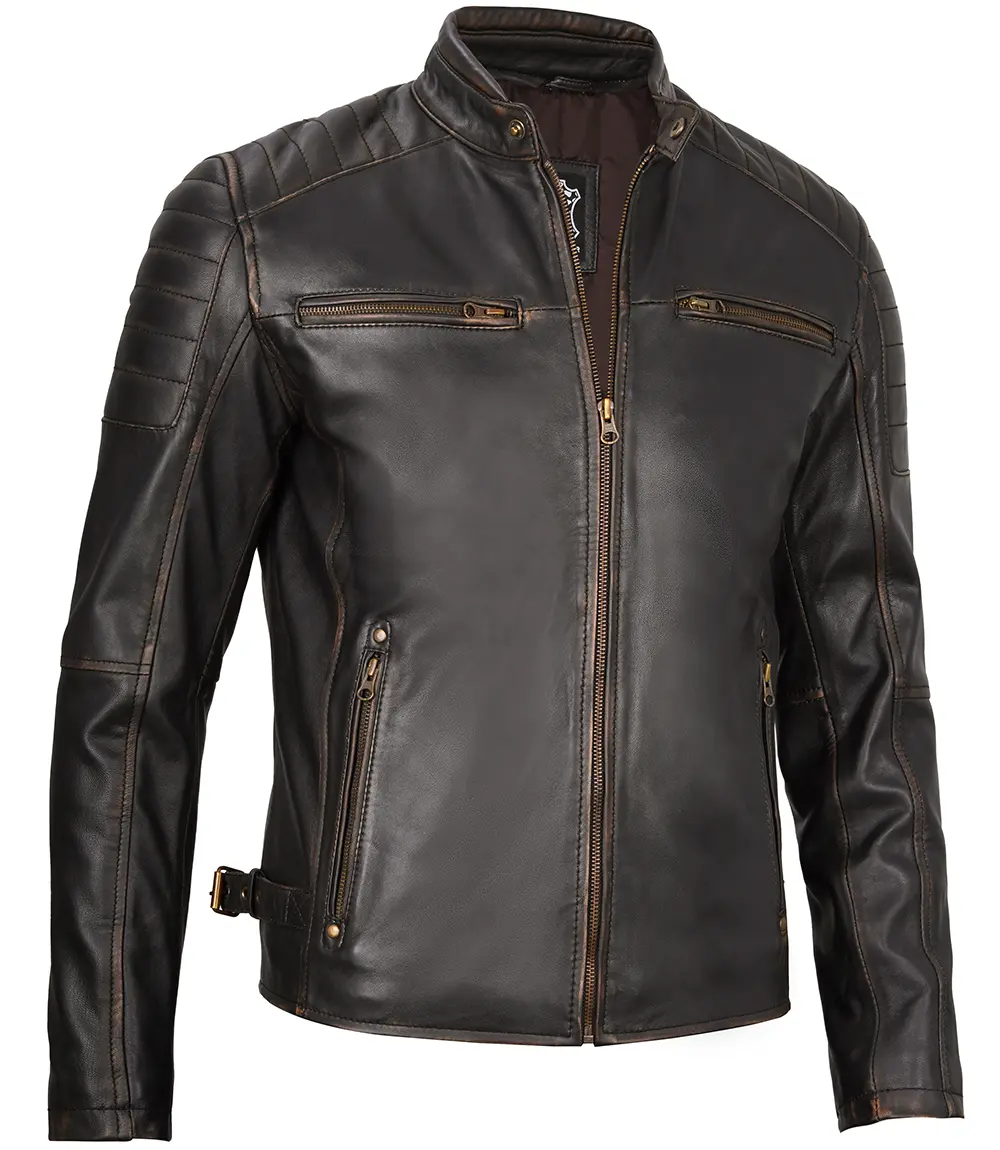 Dark Brown Cafe Racer Leather Jacket for Men