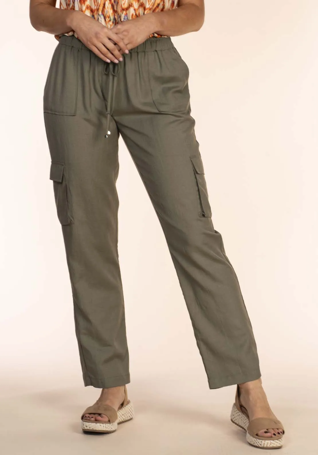 Drawstring Linen Pants - Green