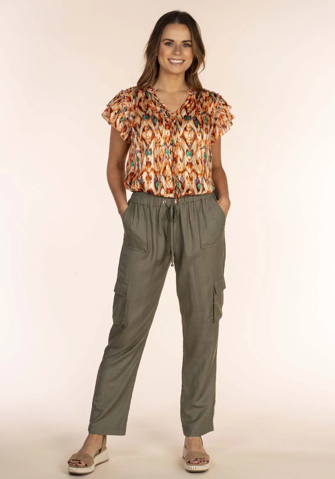 Drawstring Linen Pants - Green