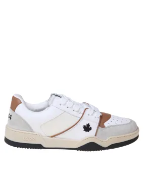 DSQUARED2 WHITE AND COGNAC LEATHER AND SUEDE SNEAKERS