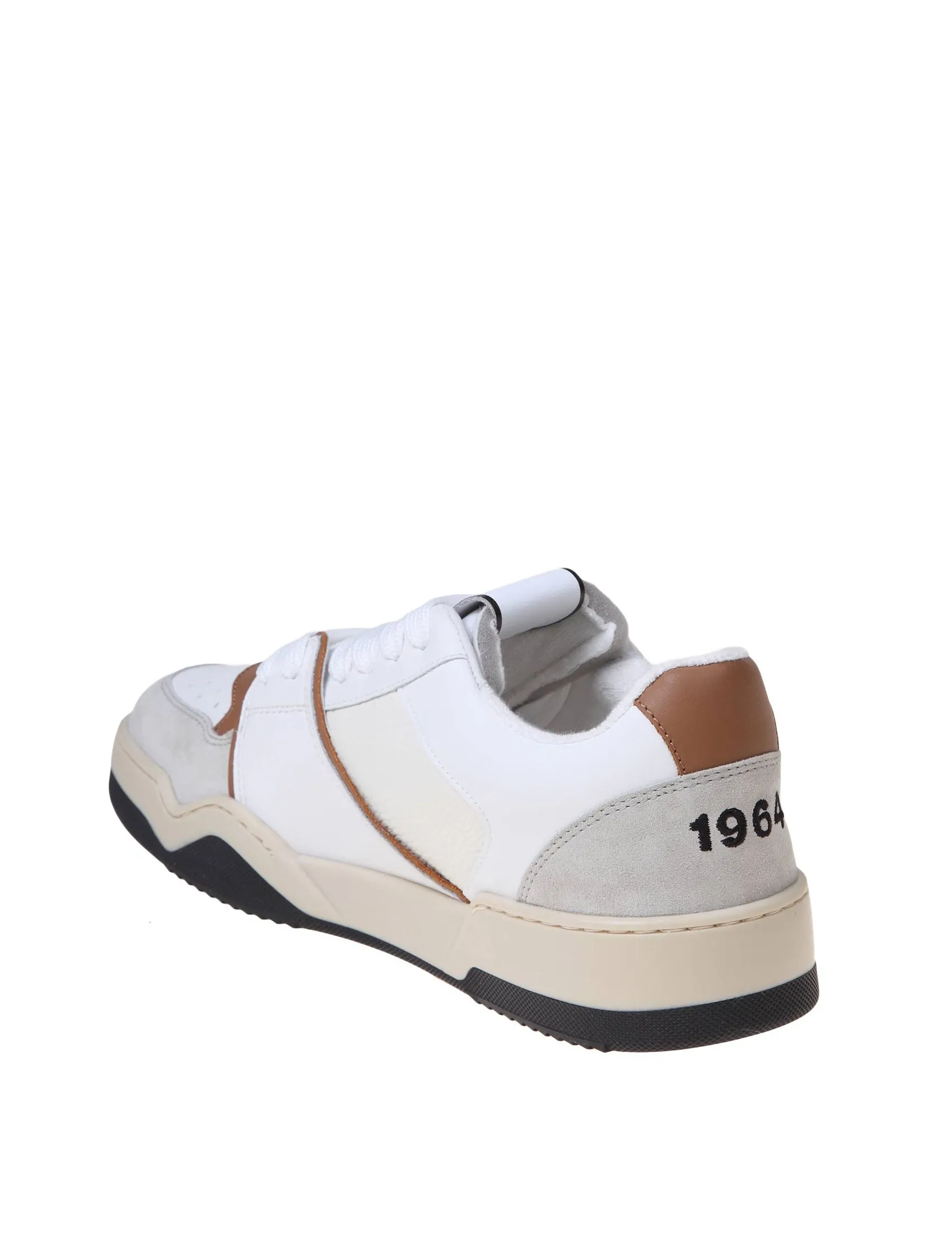 DSQUARED2 WHITE AND COGNAC LEATHER AND SUEDE SNEAKERS