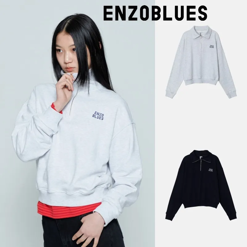 ENZO BLUES  |Unisex Sweat Street Style Cotton Logo Hoodies & Sweatshirts