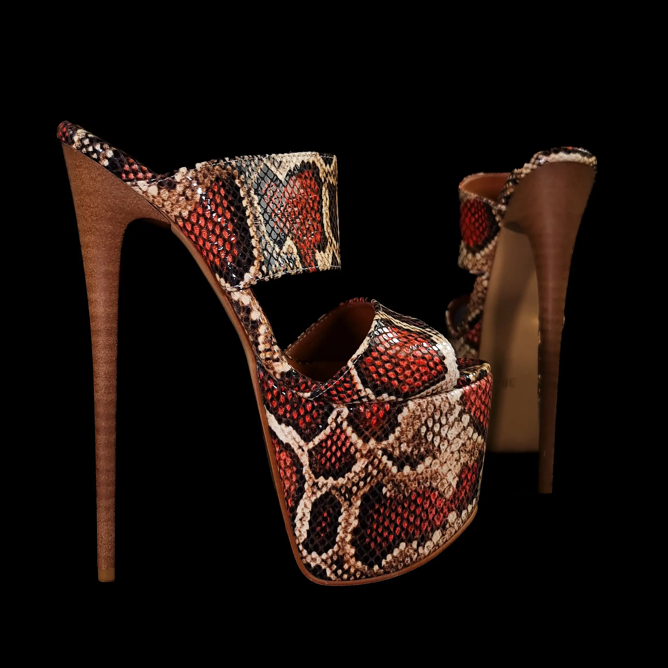 Exotic Print Genuine Leather High Heel Mules