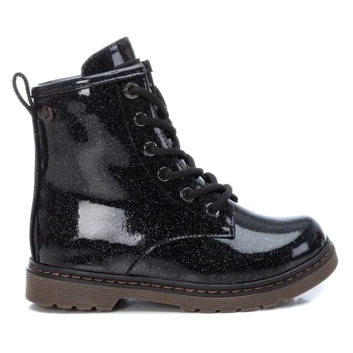 Girls XTI Boots Black Faux Patent Ankle Inside Zip Vegan 6 Eyelet 150061 sale