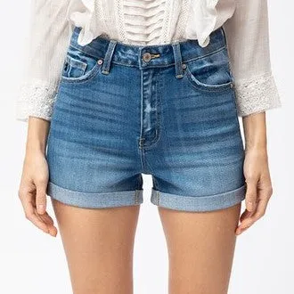 High Rise Cuffed Denim Shorts