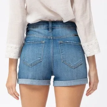 High Rise Cuffed Denim Shorts