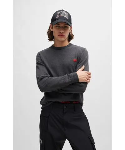 Hugo Knitted cotton sweater with red logo label