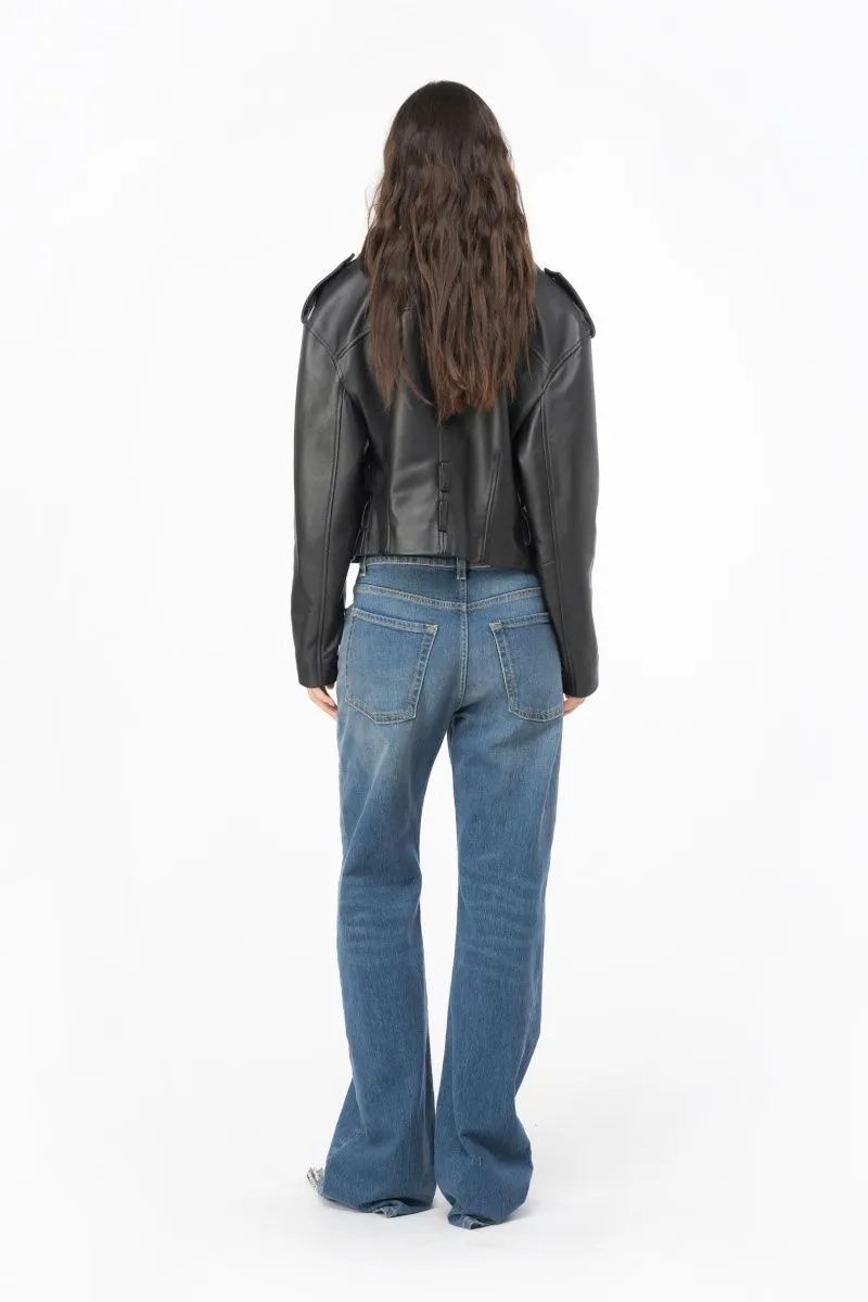 Jeans wide leg in denim comfort donna Denim