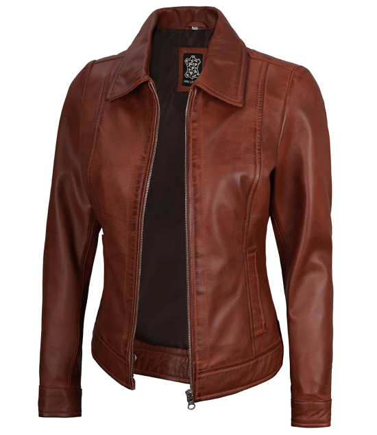 Jose Women's Harrington Leather Jacket Cognac Wax