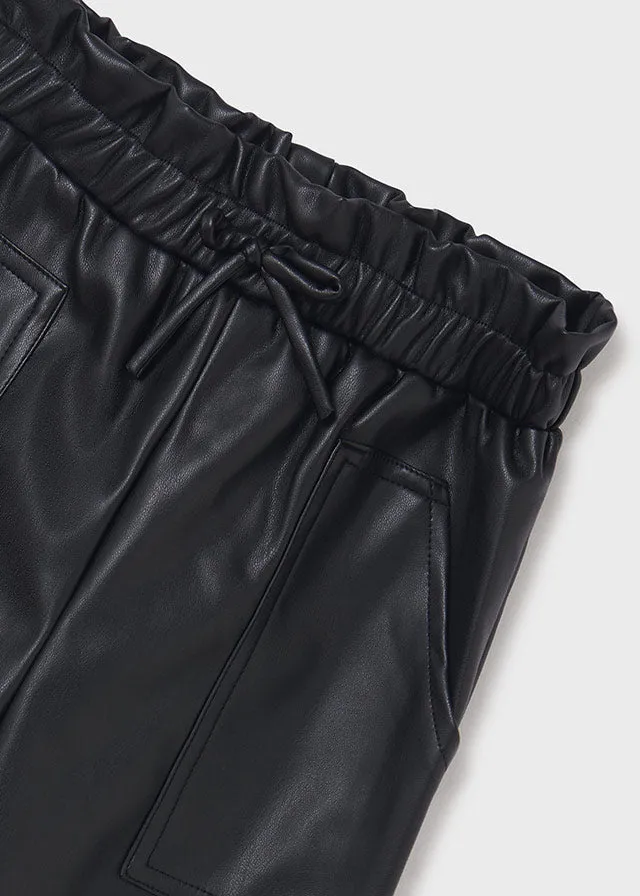 Leatherette long pants for teen girl - Black