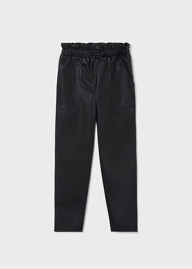 Leatherette long pants for teen girl - Black