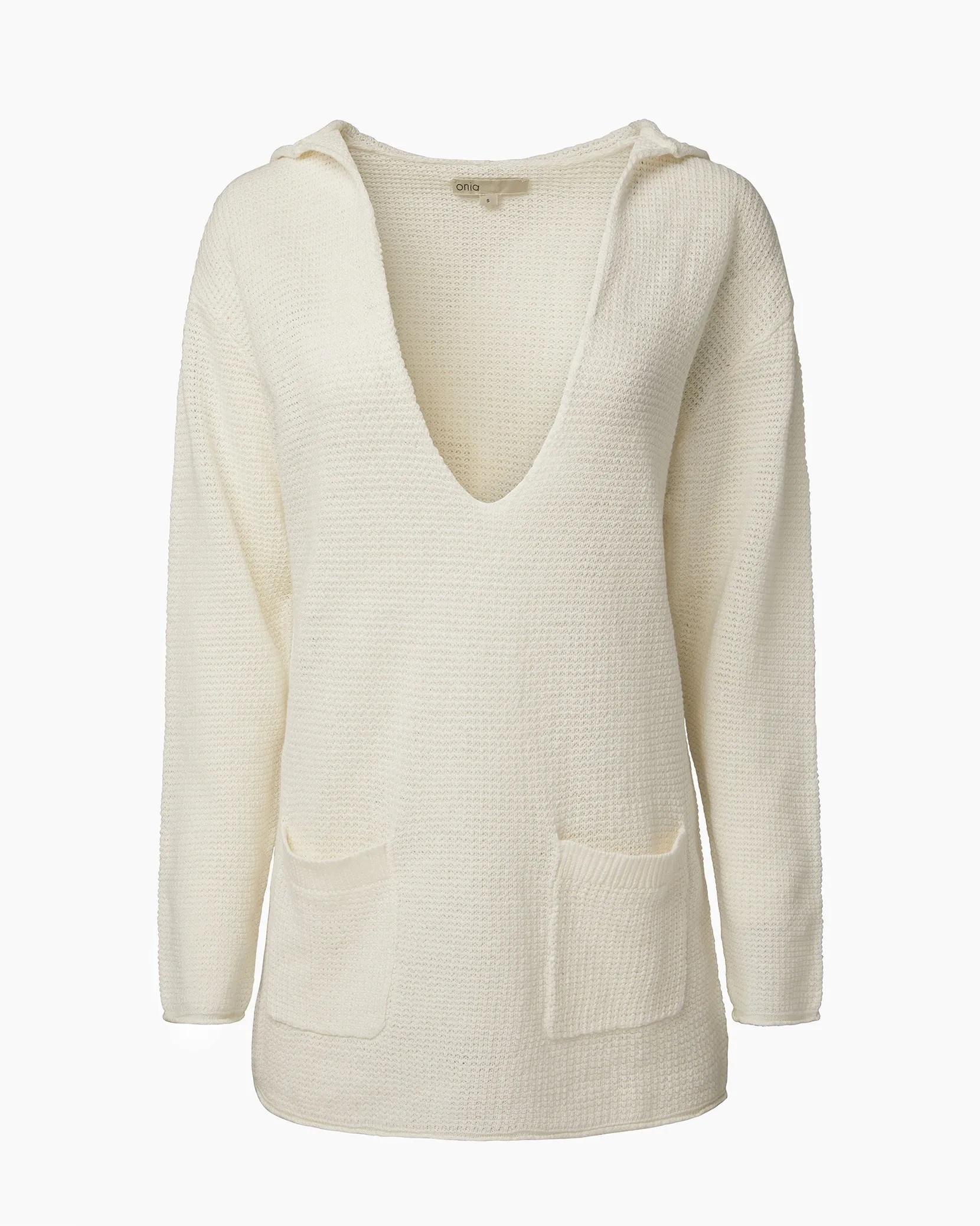 Linen Knit V-Neck Hoodie | White