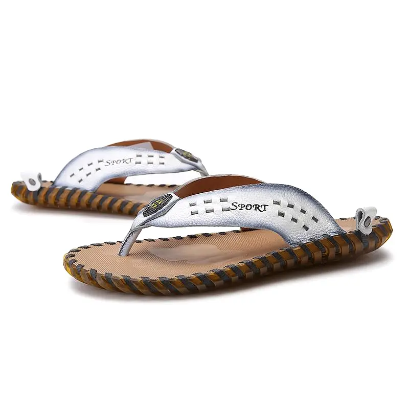 Luxury Men's Genuine Leather Beach Slippers