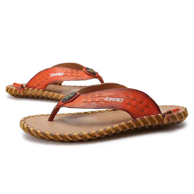 Luxury Men's Genuine Leather Beach Slippers